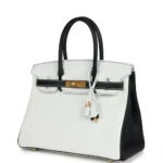 Hermès HSS Birkin 30 White and Black Clemence Brushed Gold Hardware