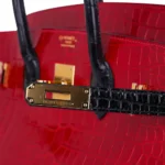 Hermès HSS Birkin 35 Braise And Black Shiny Porosus Crocodile Gold Hardware Affordable designer bag dupes