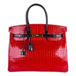 Hermès HSS Birkin 35 Braise And Black Shiny Porosus Crocodile Gold Hardware Affordable designer bag dupes