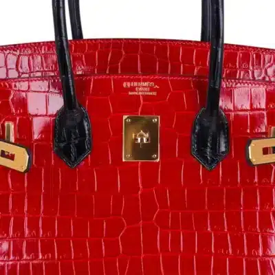 Hermès HSS Birkin 35 Braise And Black Shiny Porosus Crocodile Gold Hardware Affordable designer bag dupes