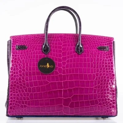 Hermès HSS 2012 Birkin 30 Rose Scheherazade/Royal Blue/Violet Shiny Porosus Crocodile Palladium Hardware Quality Rep