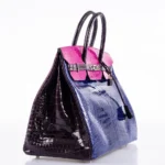 Hermès HSS 2012 Birkin 30 Rose Scheherazade/Royal Blue/Violet Shiny Porosus Crocodile Palladium Hardware Quality Rep