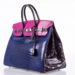 Hermès HSS 2012 Birkin 30 Rose Scheherazade/Royal Blue/Violet Shiny Porosus Crocodile Palladium Hardware Quality Rep