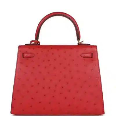 Hermès HSS Kelly 25 Sellier Rouge Vif Verso Ostrich Gold Hardware Lushentic quality