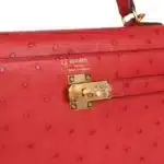 Hermès HSS Kelly 25 Sellier Rouge Vif Verso Ostrich Gold Hardware Lushentic quality