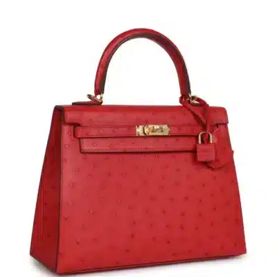 Hermès HSS Kelly 25 Sellier Rouge Vif Verso Ostrich Gold Hardware Lushentic quality