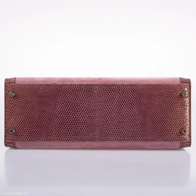 Hermès Kelly 32 Sellier Mauve/Rose Indienne Doblis Suede & Niloticus Lizard Palladium Hardware High-quality replica