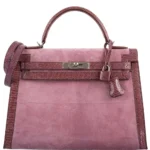 Hermès Kelly 32 Sellier Mauve/Rose Indienne Doblis Suede & Niloticus Lizard Palladium Hardware High-quality replica