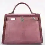 Hermès Kelly 32 Sellier Mauve/Rose Indienne Doblis Suede & Niloticus Lizard Palladium Hardware High-quality replica