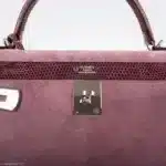 Hermès Kelly 32 Sellier Mauve/Rose Indienne Doblis Suede & Niloticus Lizard Palladium Hardware High-quality replica