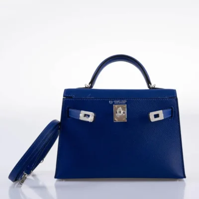 Hermès HSS Mini Kelly 20 II Sellier Blue Electric and Black Interior Epsom front2