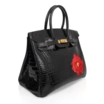 Hermès HSS Rare Collectible Birkin 35 Shiny Porosus Crocodile Black And Red La Rosee One of a Kind Bag Gold Hardware