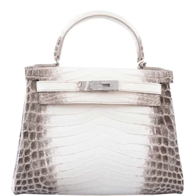 Hermès Rare Collectible Kelly 28 Himalayan Matte Niloticus Crocodile Diamond Encrusted 18k White Gold Hardware