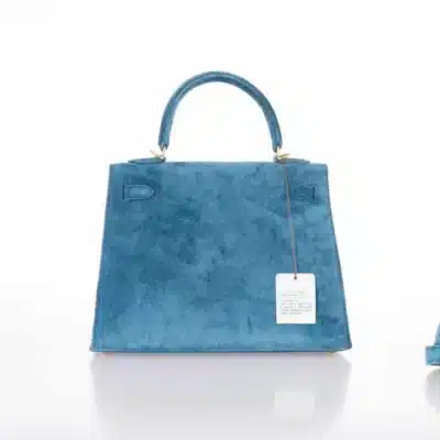 Hermès Kelly 25 Blue Thalassa Suede Gold Hardware