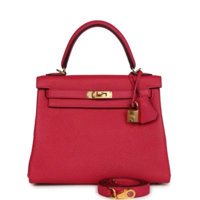 Hermès Kelly 25 Retourne Framboise Togo Gold Hardware Lushentic replica handbags