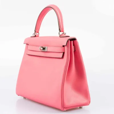 Hermès Kelly 25 Retourne Rose Azalee Swift Palladium Hardware