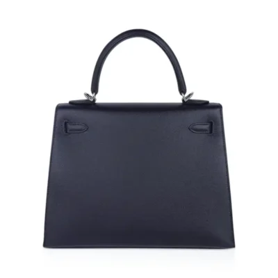 Hermès Kelly 25 Sellier Bleu de Minuit And Etrusque Veau Madame Palladium Hardware Lushentic Bags