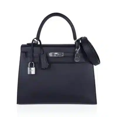 Hermès Kelly 25 Sellier Bleu de Minuit And Etrusque Veau Madame Palladium Hardware Lushentic Bags