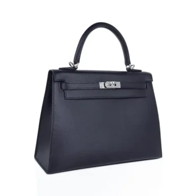 Hermès Kelly 25 Sellier Bleu de Minuit And Etrusque Veau Madame Palladium Hardware Lushentic Bags