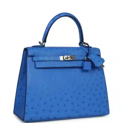 Hermès Kelly 25 Sellier Bleuet Ostrich Palladium Hardware Lushentic replica handbags