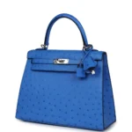 Hermès Kelly 25 Sellier Bleuet Ostrich Palladium Hardware Lushentic replica handbags