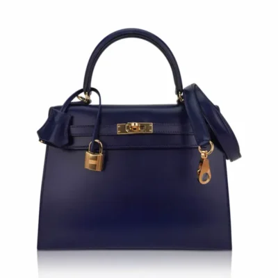 Hermès Kelly 25 Sellier Blue Sapphire Box Calfskin Gold Hardware