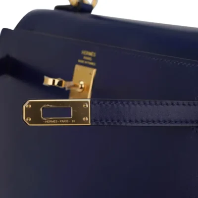 Hermès Kelly 25 Sellier Blue Sapphire Box Calfskin Gold Hardware Lushentic replica handbags