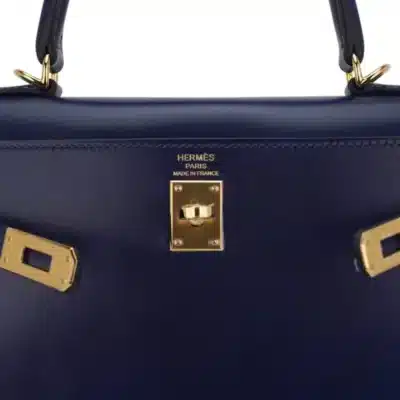 Hermes Kelly 25 Sellier Blue Sapphire Box Calfskin Gold Logo2