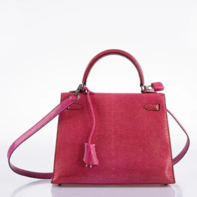 Hermès Kelly 25 Sellier Fuchsia Lizard Palladium Hardware