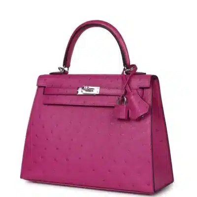 Hermès Kelly 25 Sellier Rose Pourpre Ostrich Palladium Hardware Lushentic Grade bags