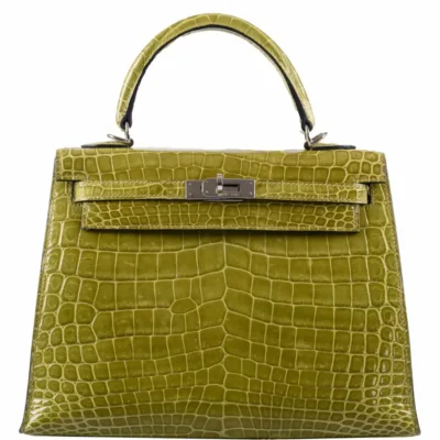 Hermès Kelly 25 Sellier Vert Anis Shiny Niloticus Crocodile Palladium Hardware