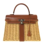 Hermes Kelly 28 Brown Osier Wicker & Swift Palladium Hardware