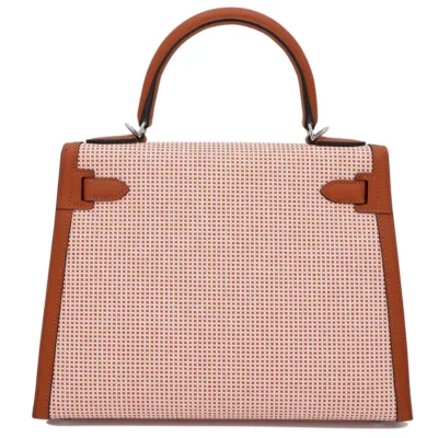 Hermès Kelly 28 Quadrille Cuivre Canvas & Box Calf Palladium Hardware Lushentic Grade bags