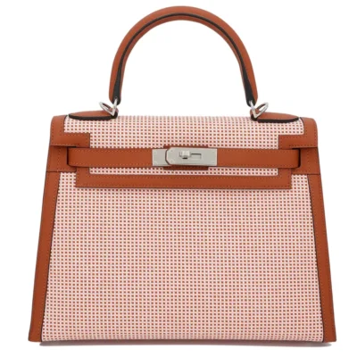 Hermès Kelly 28 Quadrille Cuivre Canvas & Box Calf Palladium Hardware