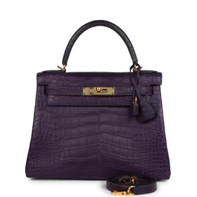 Hermès Kelly 28 Retourne Amethyst Matte Alligator Mississippiensis Gold Hardware