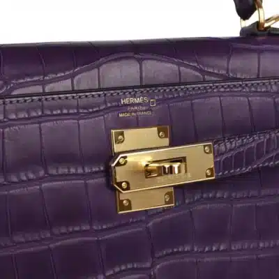 Hermès Kelly 28 Retourne Amethyst Matte Alligator Mississippiensis Gold Hardware