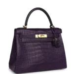 Hermès Kelly 28 Retourne Amethyst Matte Alligator Mississippiensis Gold Hardware