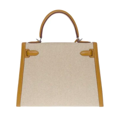 Hermès HSS Kelly 28 Sellier Beige Canvas & Gold Swift Silver Hardware