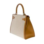 Hermès HSS Kelly 28 Sellier Beige Canvas & Gold Swift Silver Hardware