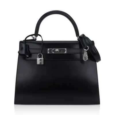 Hermès Kelly 28 Sellier Black Box Calfskin Palladium Hardware