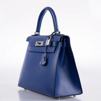 Hermès Kelly 28 Sellier Blue Electric Tadelakt Palladium Hardware Lushentic Replica