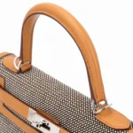 Hermès HSS Kelly 28 Sellier Sesame/Black/White Toile Quadrille & Swift Palladium Hardware Lushentic Grade Bags