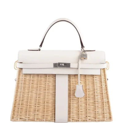 Hermès Kelly 35 Picnic Nata Swift & Osier Wicker Palladium Hardware