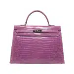 Hermès Kelly 35 Sellier Violet Shiny Porosus Crocodile Palladium Hardware