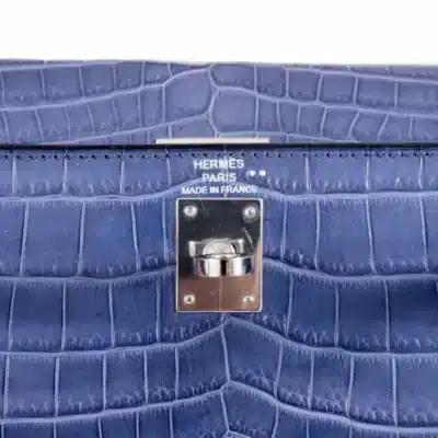 Hermès Kelly Danse Blue Brighton Niloticus Crocodile logo