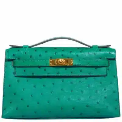 Hermès Rare Collectible Kelly Pochette Vert Vertigo Ostrich JPG Gold Hardware