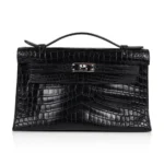 Hermès Kelly Pochette Black Matte Niloticus Crocodile Palladium Hardware