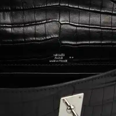 Hermès Kelly Pochette Black Matte Niloticus Crocodile Palladium Hardware