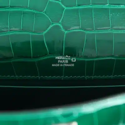 Hermès Kelly Pochette Emerald Vert Rousseau Shiny Alligator Missipensis logo1