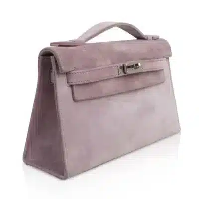 Hermès Kelly Pochette Lilac Doblis Suede Palladium Hardware